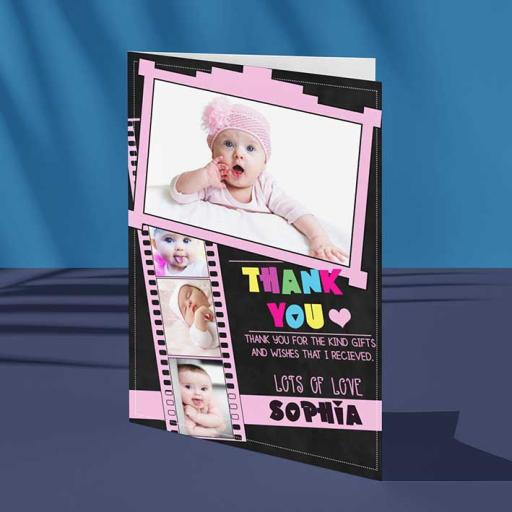 Personalised Pink 4 Photos Thank You Card with Message